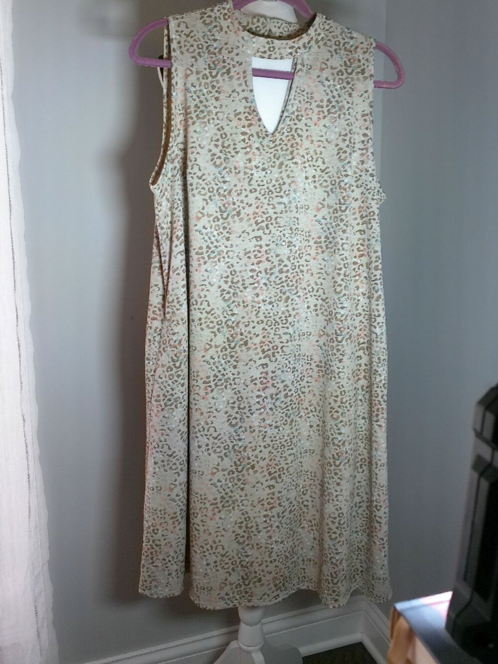 CATO Dress Midi Decorative V-Neck Lined Textured Cream w/Animal Print NWT 14/16